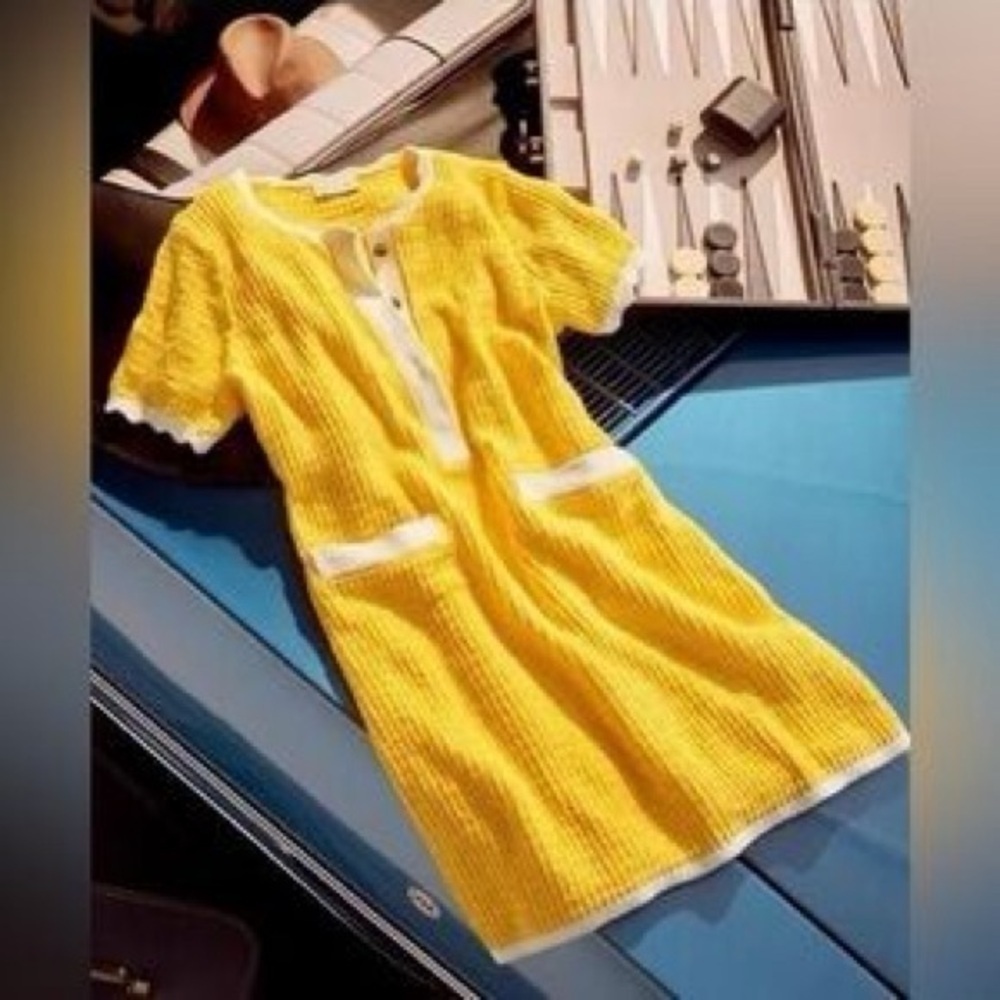 Vintage Inspired Yellow Mini Knit Retro Mod Sweater Dress XL Mad Men 1950s chic - Picture 6 of 11